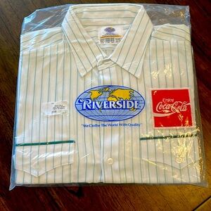 NWT****Vintage COCA COLA  Uniform Shirt Green Stripe 16-16.5 Neck 1/2 Sleeve